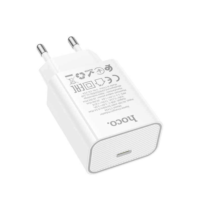 Сетевое зарядное устройство HOCO C143A Benefit 1xUSB-C, 20W, белый фото