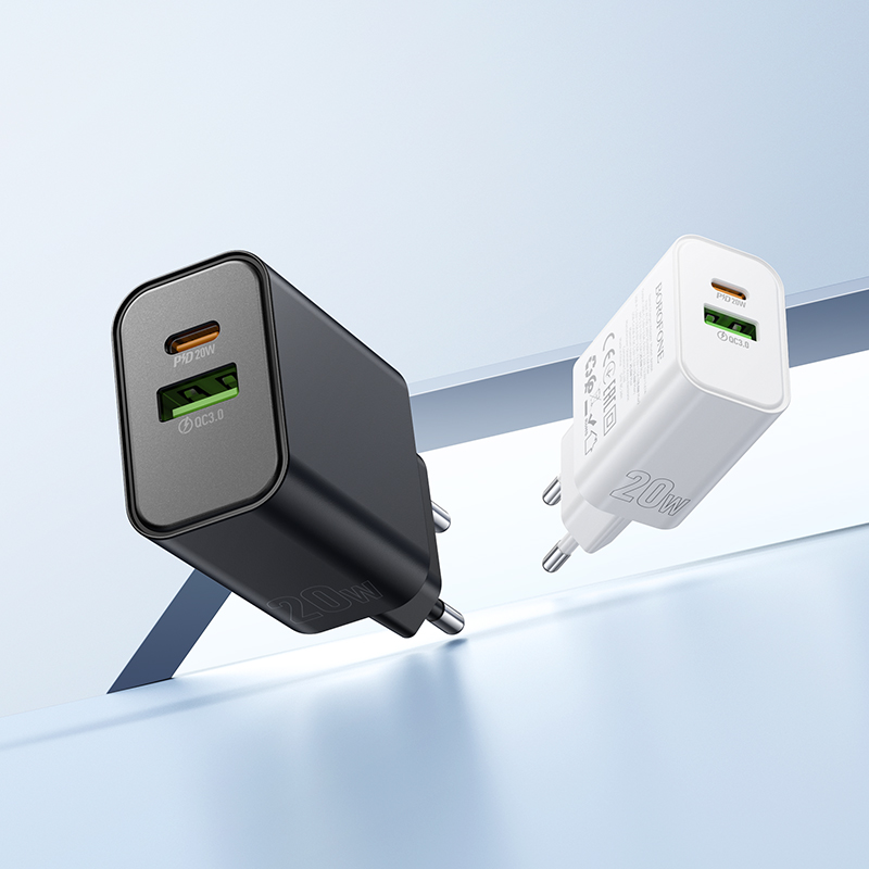 Сетевое зарядное устройство BOROFONE BA88A Navy 1xUSB + 1xUSB-C, 3A, 20W, белый фото