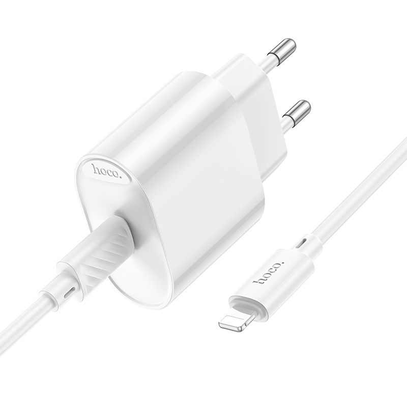 Сетевое зарядное устройство HOCO C109A Fighter 1xUSB-C с Кабелем Type-C - Lightning, 20W, белый фото