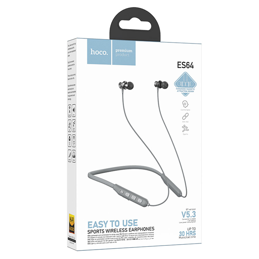 Беспроводные наушники для спорта HOCO ES64 Easy Sound, Bluetooth, серый фото