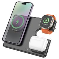 Настольная зарядная станция HOCO CQ1 Geek folding 3-in-1 для iPhone+Airpods+Apple Watch, 3A, 15W, черный фото