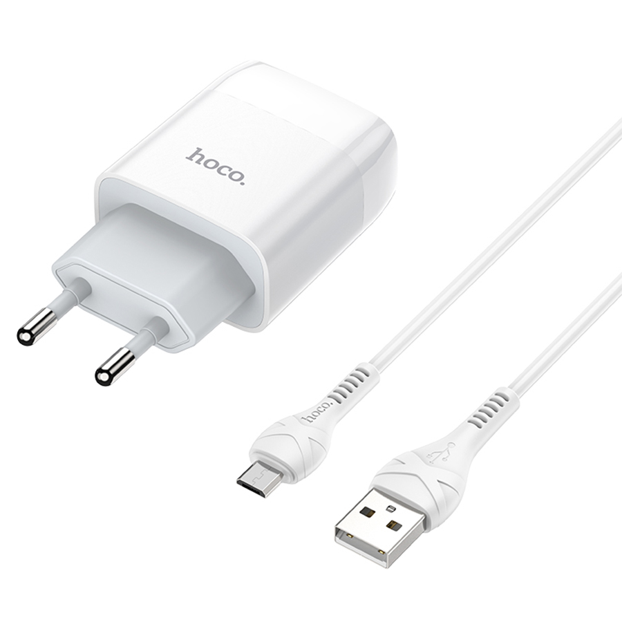 Сетевое зарядное устройство HOCO C72A Glorius single 1xUSB с Кабелем USB - Micro, 2.1A, 10W, белый фото