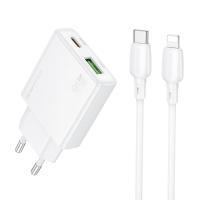 Сетевое зарядное устройство BOROFONE BN25 Wish 1xUSB + 1xUSB-C с Кабелем Type-C - Lightning, 3A, 30W, белый фото