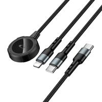 Зарядное устройство HOCO CW64 для Apple Watch 1xUSB-C + 1x Lightning с Кабелем Type-C, черный фото