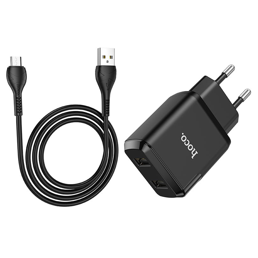 Сетевое зарядное устройство HOCO N7 Speedy 2xUSB с Кабелем USB - Micro, 2.1A, 10W, черный фото