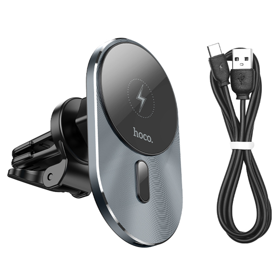 Автомобильный держатель HOCO CA91 Magic magnetic, магнитный с беспроводной зарядкой, 15W, на воздуховод, черный+серый фото