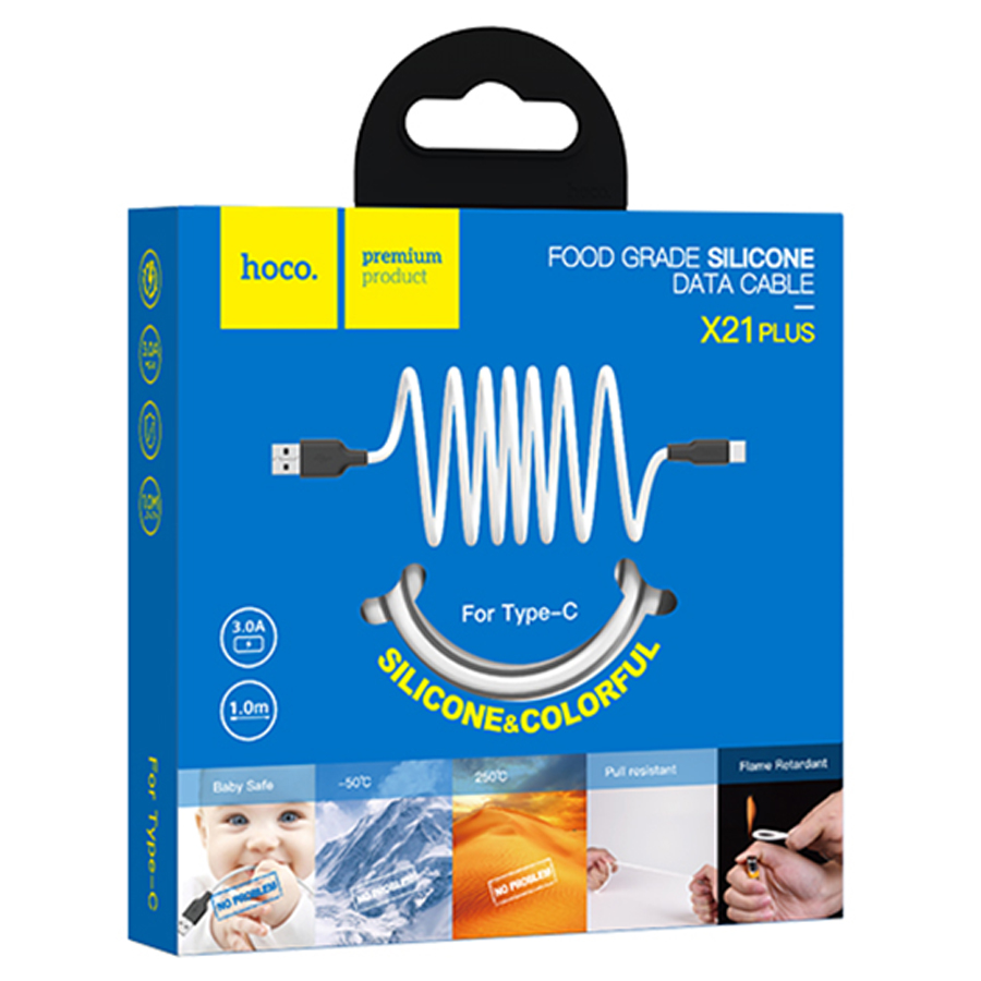 Кабель USB HOCO X21 Plus Silicone USB - Type-C, 3A, 1 м, белый+черный фото