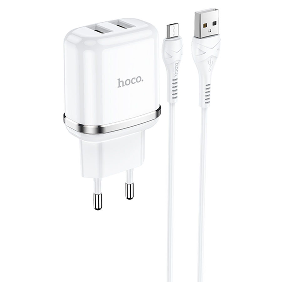 Сетевое зарядное устройство HOCO N4 Aspiring 2xUSB с Кабелем USB - Micro, 2.4A, белый фото
