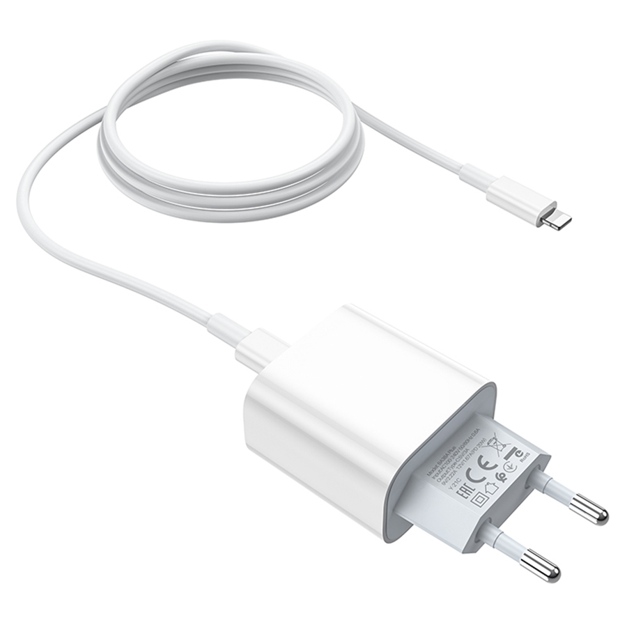 Сетевое зарядное устройство BOROFONE BA38A Speedy 1xUSB-C с Кабелем Type-C - Lightning, 3A, 20W, белый фото