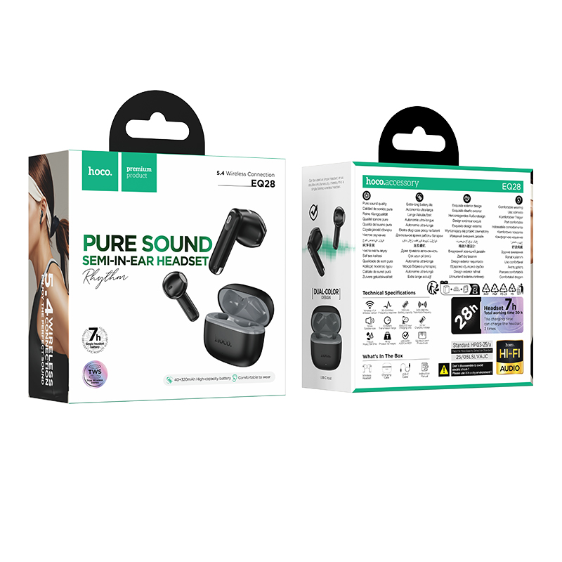 Беспроводные наушники TWS HOCO EQ28 Bird, Bluetooth 5.4, черный фото