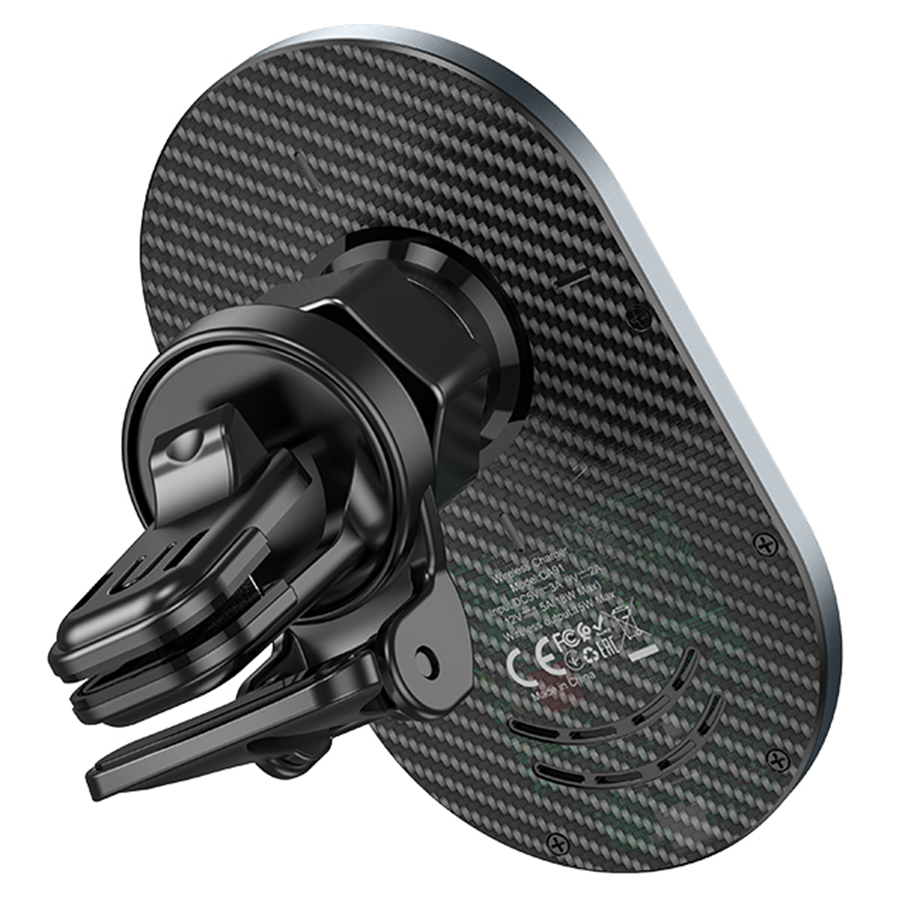 Автомобильный держатель HOCO CA91 Magic magnetic, магнитный с беспроводной зарядкой, 15W, на воздуховод, черный+серый фото