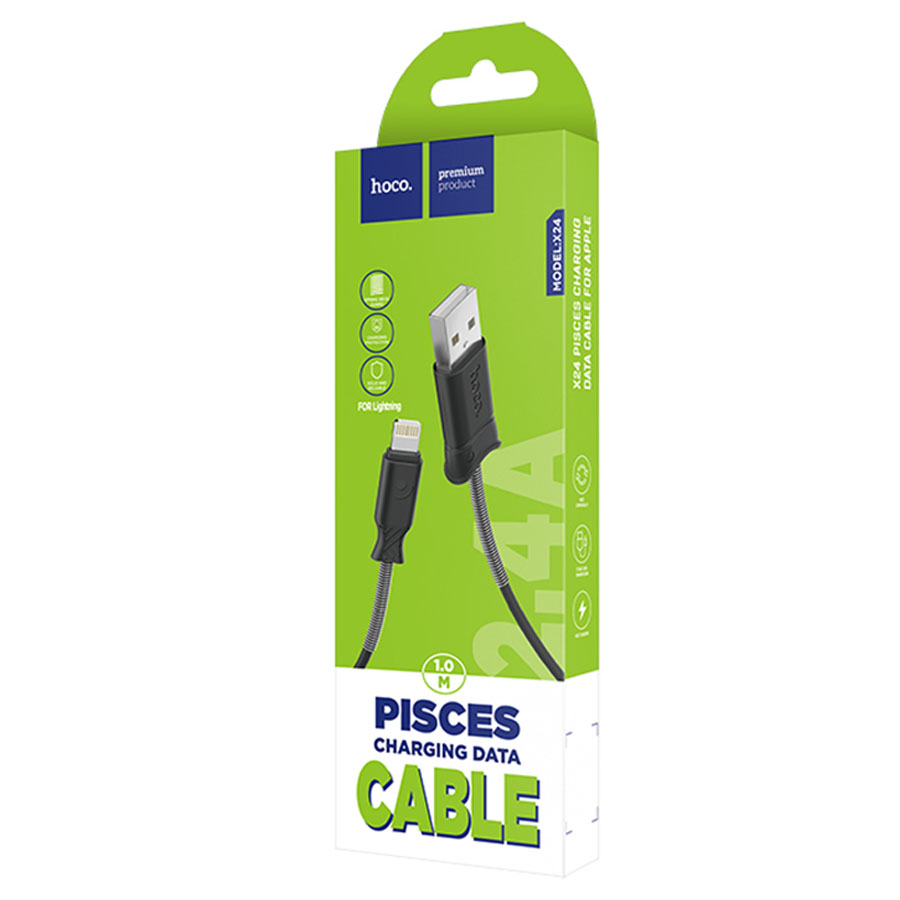 Кабель USB HOCO X24 Pisces USB - Lightning, 2.4А, 1 м, черный фото