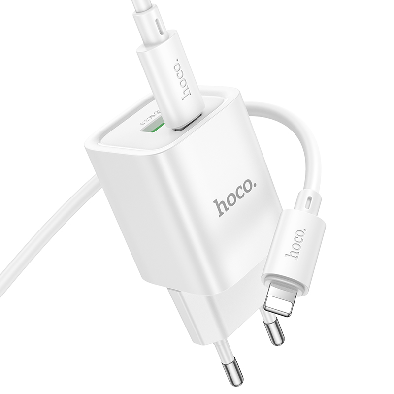 Сетевое зарядное устройство HOCO C149A Charm 1xUSB + 1xUSB-C с Кабелем Type-C - Lightning, 3A, 30W, белый фото