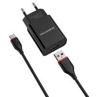 Сетевое зарядное устройство BOROFONE BA20A Sharp 1xUSB с Кабелем USB - Type-C, 2.1A, 10W, черный фото