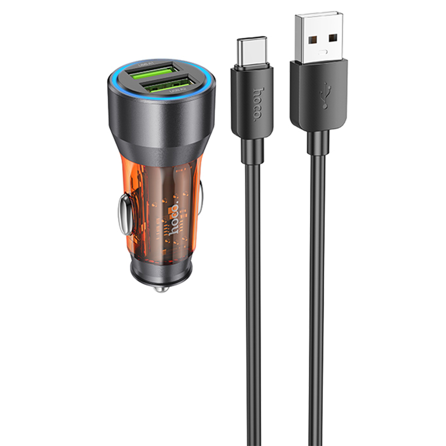 Автомобильное зарядное устройство HOCO NZ12 Prosperity, 2xUSB с Кабелем USB - Type-C, 36W, оранжевый фото