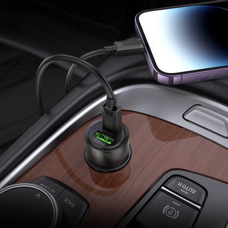 Автомобильное зарядное устройство HOCO Z52 Spacious, 1xUSB + 1xUSB-C, 38W, прозрачный черный фото