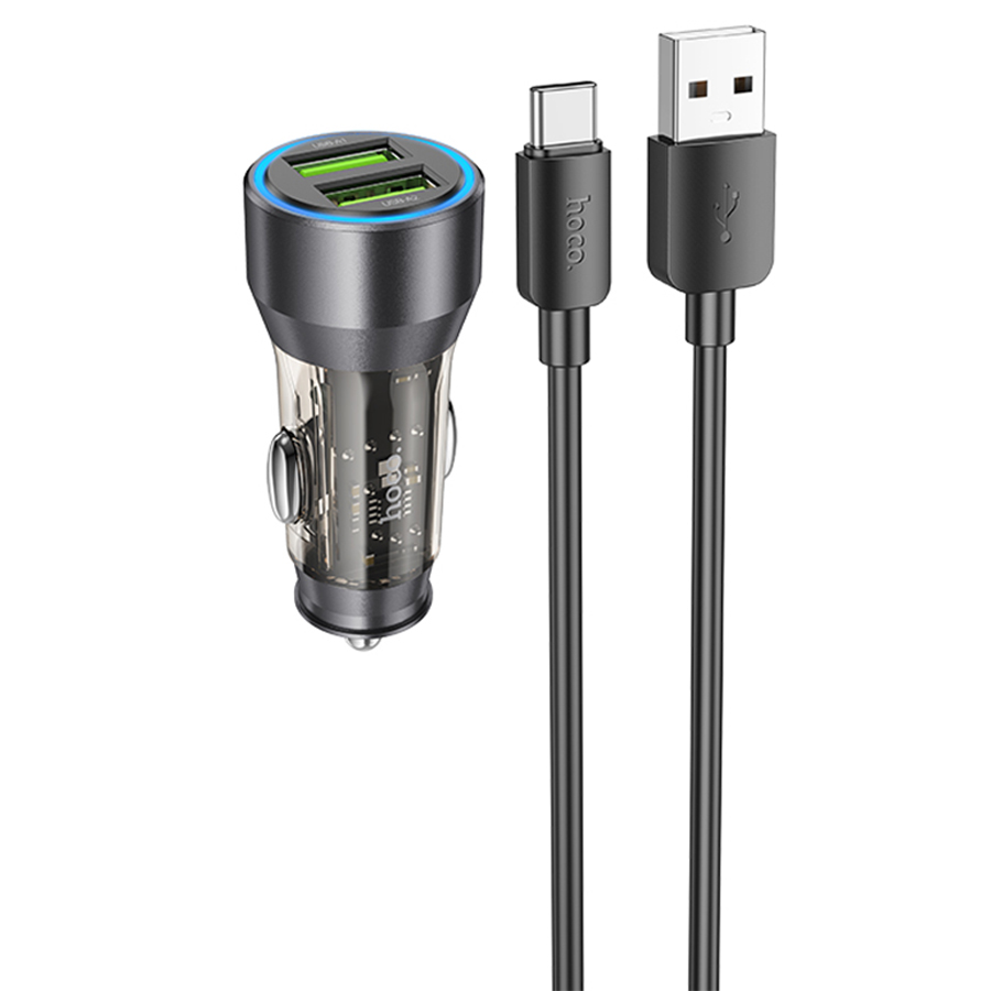 Автомобильное зарядное устройство HOCO NZ12 Prosperity, 2xUSB с Кабелем USB - Type-C, 36W, черный фото