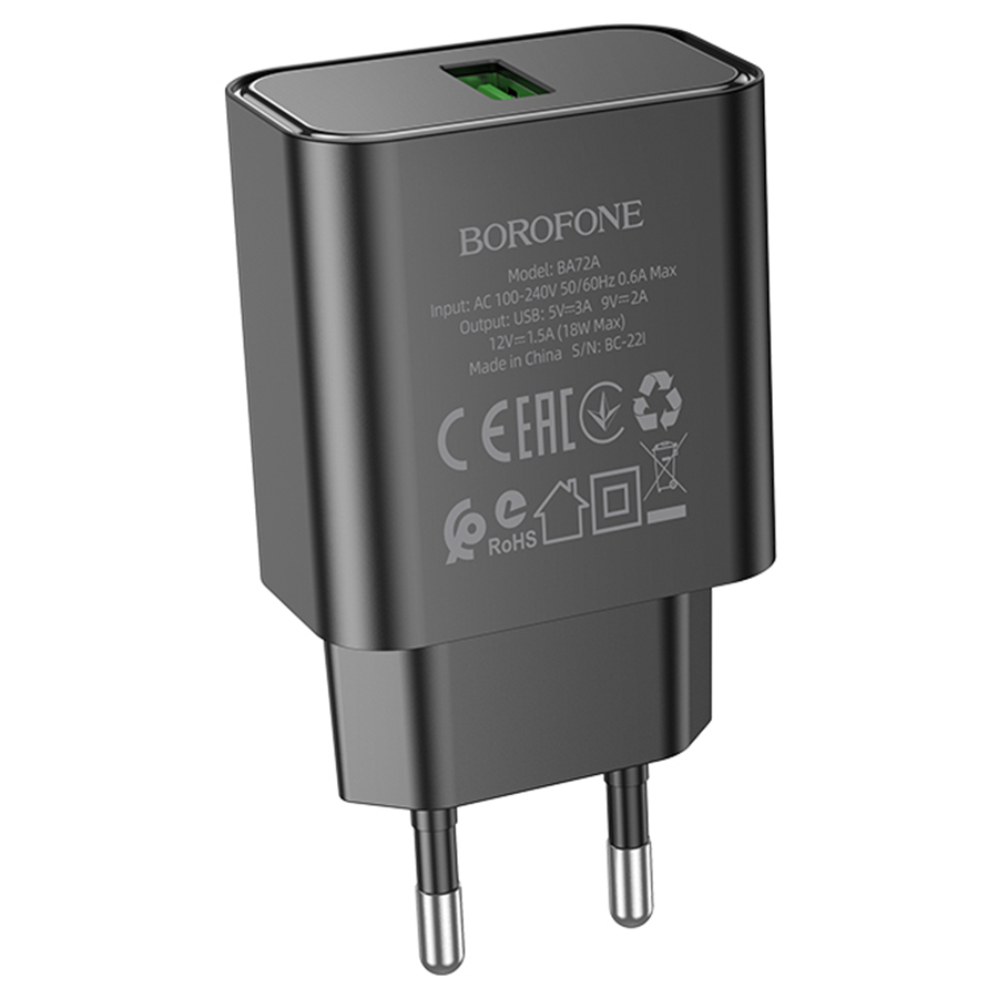 Сетевое зарядное устройство BOROFONE BA72A Spring 1xUSB, 18W, черный фото