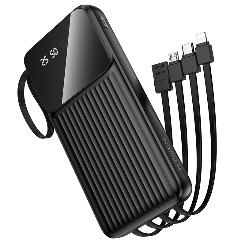 Портативный аккумулятор BOROFONE BJ76 Smart, встроенный кабель Lightning + Type-C + MircoUSB, 10000 мА⋅ч, черный фото