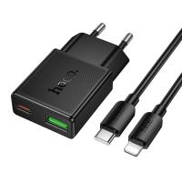 Сетевое зарядное устройство HOCO N73 Speed 1xUSB + 1xUSB-C с Кабелем Type-C - Lightning, 3A, 20W, черный фото