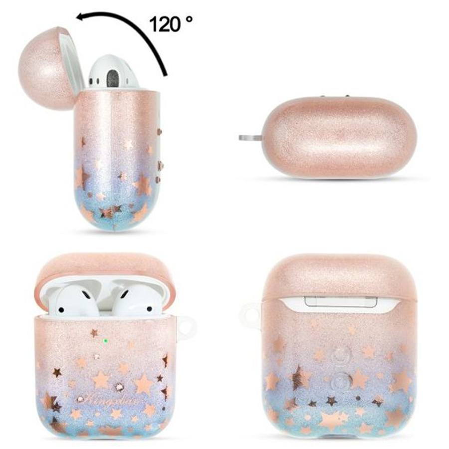 Чехол силиконовый Kingxbar Swarovski для Airpods 2, розовые блестки, звезды (33) фото