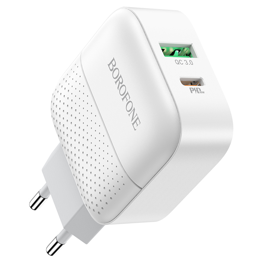 Сетевое зарядное устройство BOROFONE BA46A Premium 1xUSB + 1xUSB-C, 3A, 18W, белый фото