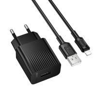 Сетевое зарядное устройство BOROFONE BAS71A Source 1xUSB с Кабелем USB - Lightning, 2.1A, черный фото