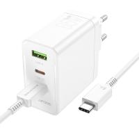 Сетевое зарядное устройство BOROFONE BN12 Manager 1xUSB + 2xUSB-C с Кабелем Type-C - Type-C, 65W, белый фото