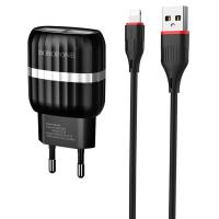 Сетевое зарядное устройство BOROFONE BA24A Vigour 2xUSB с Кабелем USB - Lightning, 2.4A, черный фото