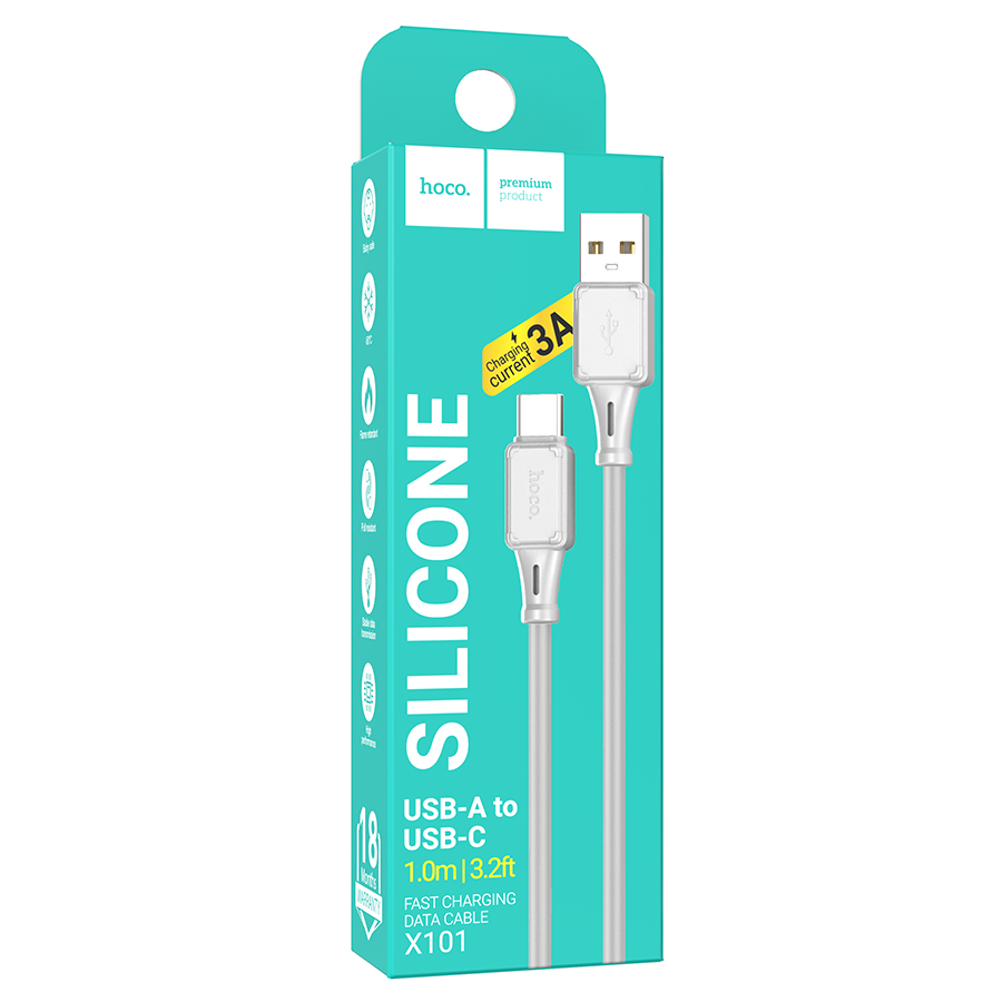 Кабель USB HOCO X101 Assistant USB - Type-C, 3A, 1 м, серый оптом недорого с доставкой Кабель USB HOCO X101 Assistant USB - Type-C, 3A, 1 м, серый фото