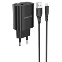 Сетевое зарядное устройство BOROFONE BN1 Innovative 1xUSB с Кабелем USB - Lightning, 2.1A, черный фото