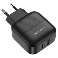 Сетевое зарядное устройство BOROFONE BA46A Premium 1xUSB + 1xUSB-C, 3A, 18W, черный фото