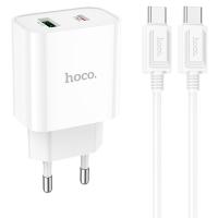 Сетевое зарядное устройство HOCO C80A Plus 1xUSB + 1xUSB-C с Кабелем Type-C - Type-C, 3.1A, 20W, белый фото