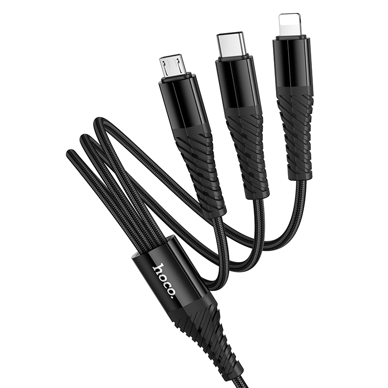 Кабель USB HOCO X123 Victory 3 в 1 USB/Type-C - Type-C + Lightning + MicroUSB, 5V/2A, 1 м, черный фото