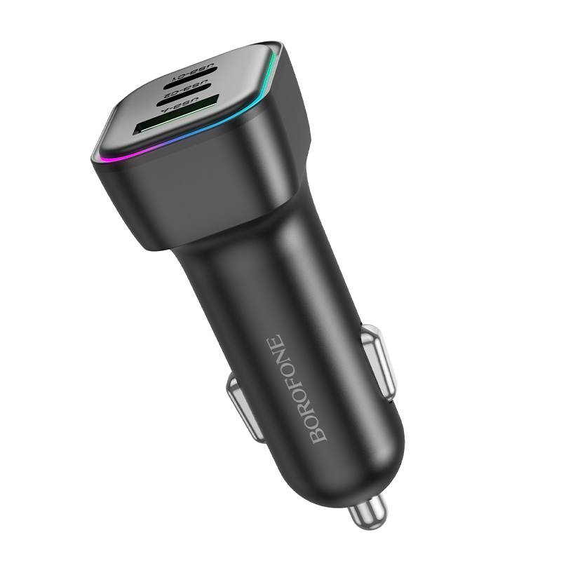 Автомобильное зарядное устройство BOROFONE BZ28C Trophie, 1xUSB + 2xUSB-C, 3A, 60W, черный фото