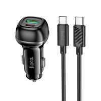 Автомобильное зарядное устройство HOCO Z58A Rank, 1xUSB + 1xUSB-C с Кабелем Type-C - Type-C, 48W, черный фото