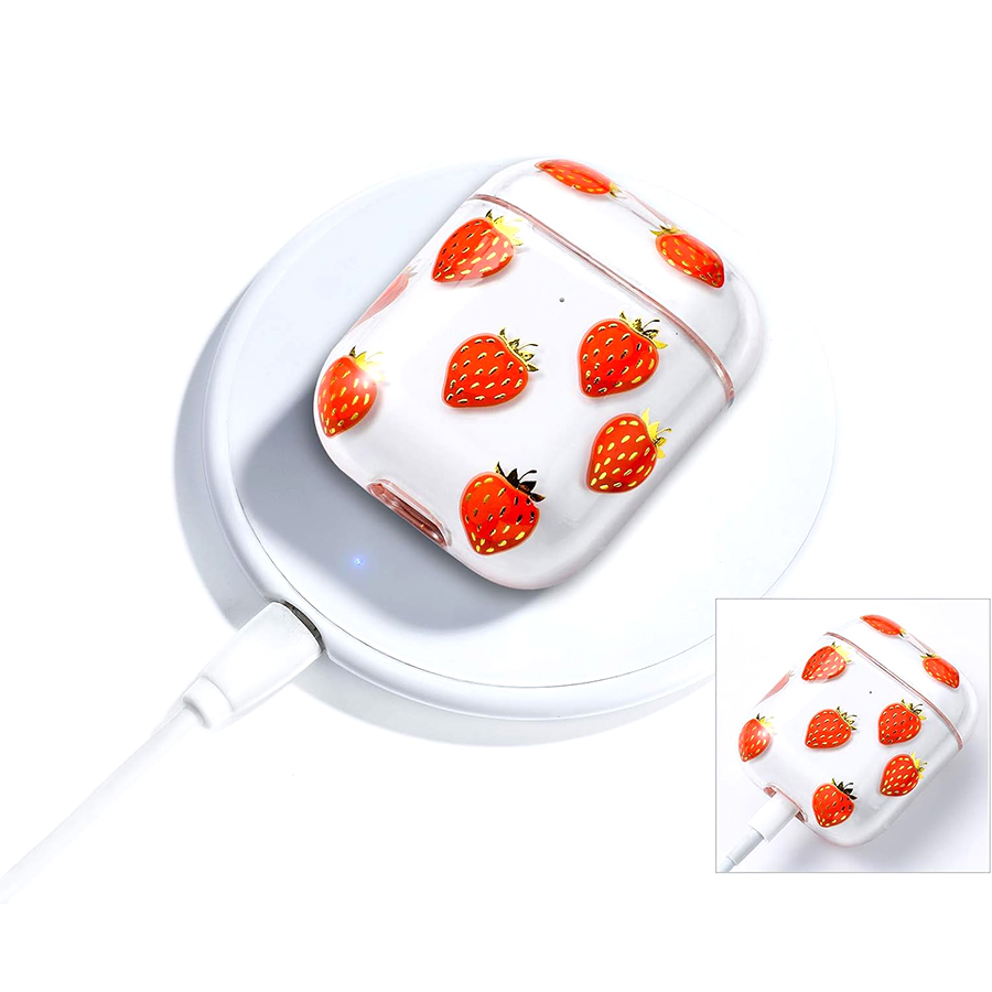 Чехол пластиковый Kingxbar со шнурком для Airpods 2, прозрачный, клубника (2) фото