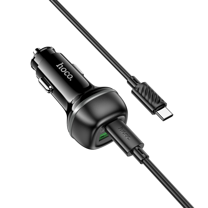 Автомобильное зарядное устройство HOCO Z58A Rank, 1xUSB + 1xUSB-C с Кабелем Type-C - Type-C, 48W, черный фото