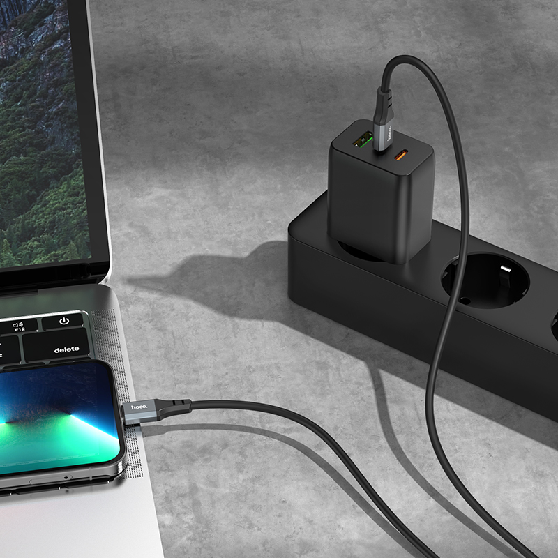 Кабель USB-C HOCO X86 Spear silicone Type-C - Lightning, 20W, 1 м, черный фото