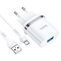 Сетевое зарядное устройство HOCO N1 Ardent 1xUSB с Кабелем USB - Micro, 2.4A, 10.8W, белый фото