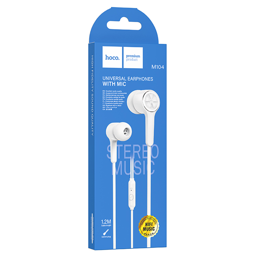 Проводные наушники HOCO M104 Gamble, Jack 3.5mm, 1.2 м, белый фото