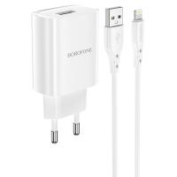 Сетевое зарядное устройство BOROFONE BN1 Innovative 1xUSB с Кабелем USB - Lightning, 2.1A, 5W, белый фото