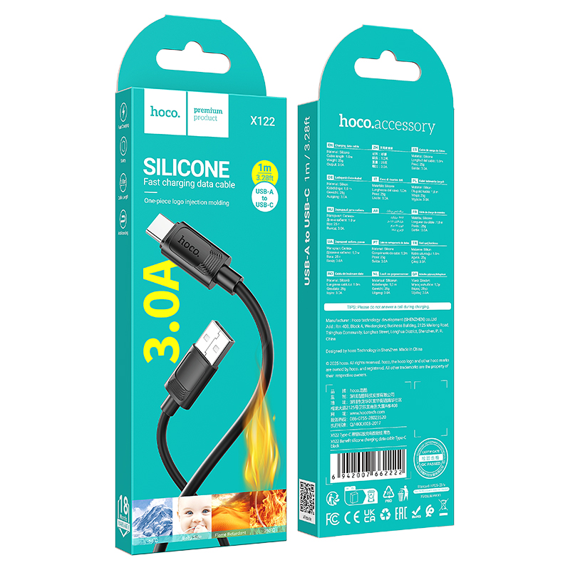 Кабель USB HOCO X122 Benefit USB - Type-C, 3A, 1 м, черный фото