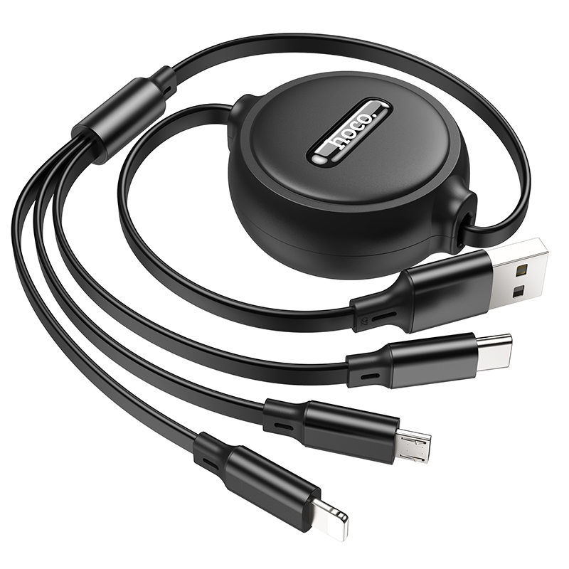 Кабель USB HOCO X75 3 в 1 USB - Type-C + Lightning + MicroUSB, 2А, 1 м, черный фото