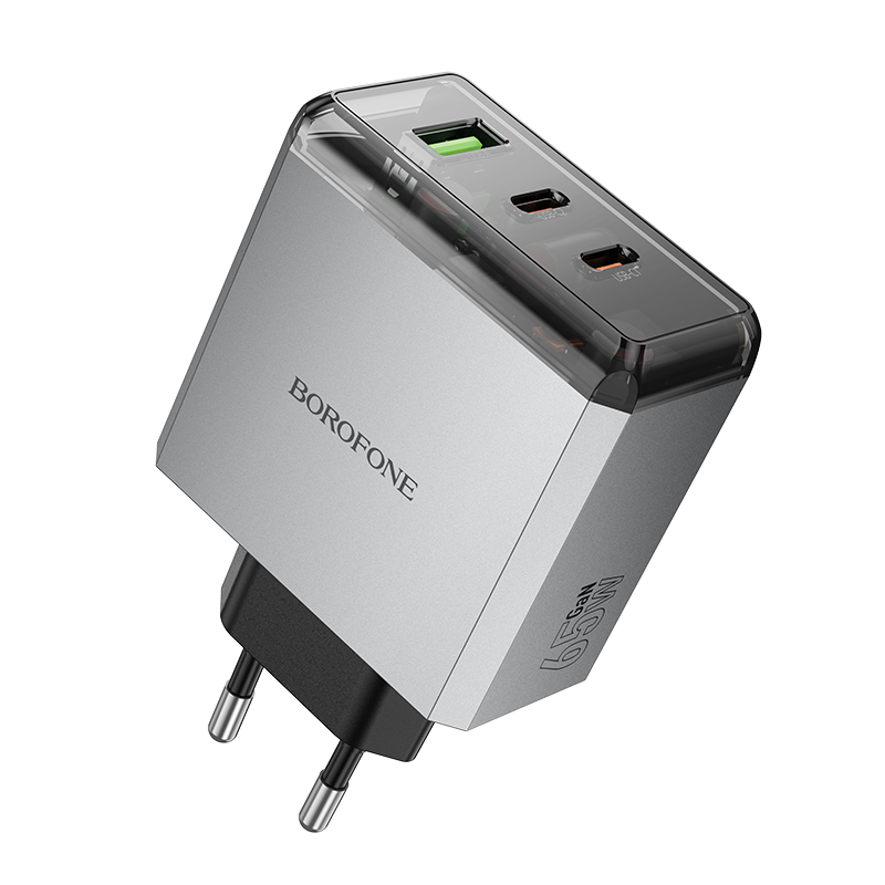 Сетевое зарядное устройство BOROFONE BN22 Lena 1xUSB + 2xUSB-C, 3A, 65W, серый металлик фото