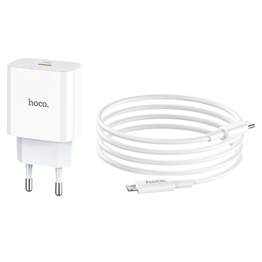 Сетевое зарядное устройство HOCO C76A Plus Speed 1xUSB-C с Кабелем Type-C - Lightning, 3A, 20W, белый фото
