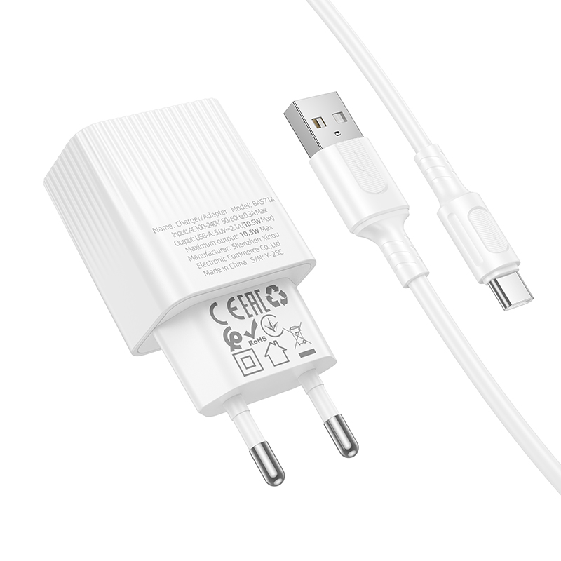 Сетевое зарядное устройство BOROFONE BAS71A Source 1xUSB с Кабелем USB - Type-C, 2.1A, белый фото