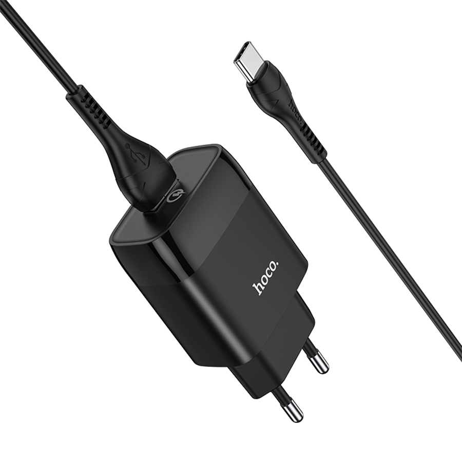 Сетевое зарядное устройство HOCO C72Q Glorious 1xUSB с Кабелем USB - Type-C, 3.0A, 18W, черный фото