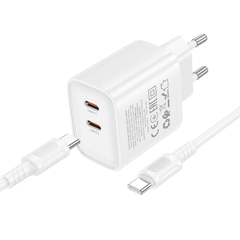 Сетевое зарядное устройство BOROFONE BA85A Flare star 2xUSB-C с Кабелем Type-C - Type-C, 35W, белый фото