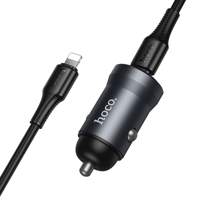 Автомобильное зарядное устройство HOCO Z62A Energy, 1xUSB-C с Кабелем Type-C - Lightning, 30W, серый металлик фото